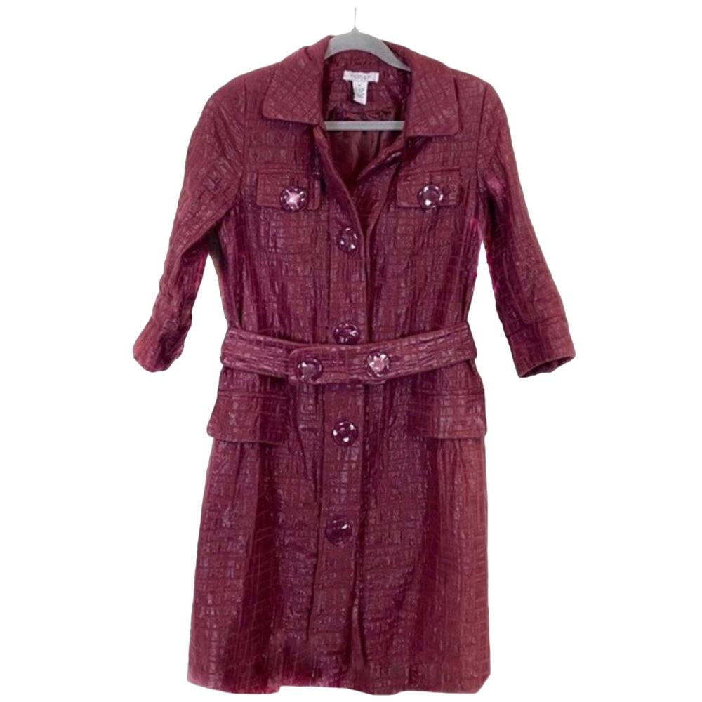 Retro Trench Coat Overcoat Vertigo Paris Burgundy Shimmer Size Medium Vintage